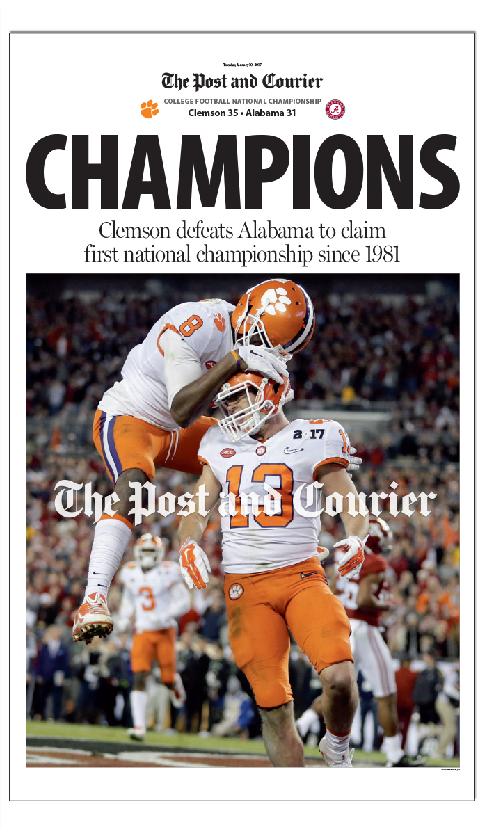 - Coming Soon - The Post and Courier Clemson NCAA 2016 National Football Championship Front Page Poster